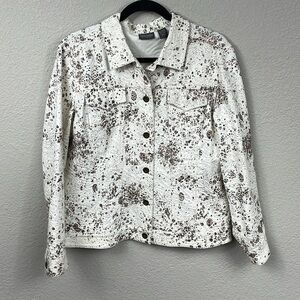 Additions by Chicos Splotchy Speckled Button Front Jacket White Cream Sz 1